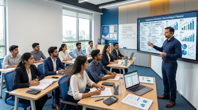 Commerce coaching institute in Bangalore classroom with students learning accounting and finance concepts